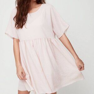 Aritzia Wilfred Kenzie Dress Textured Babydoll Mini Dress Light Pink Size Small